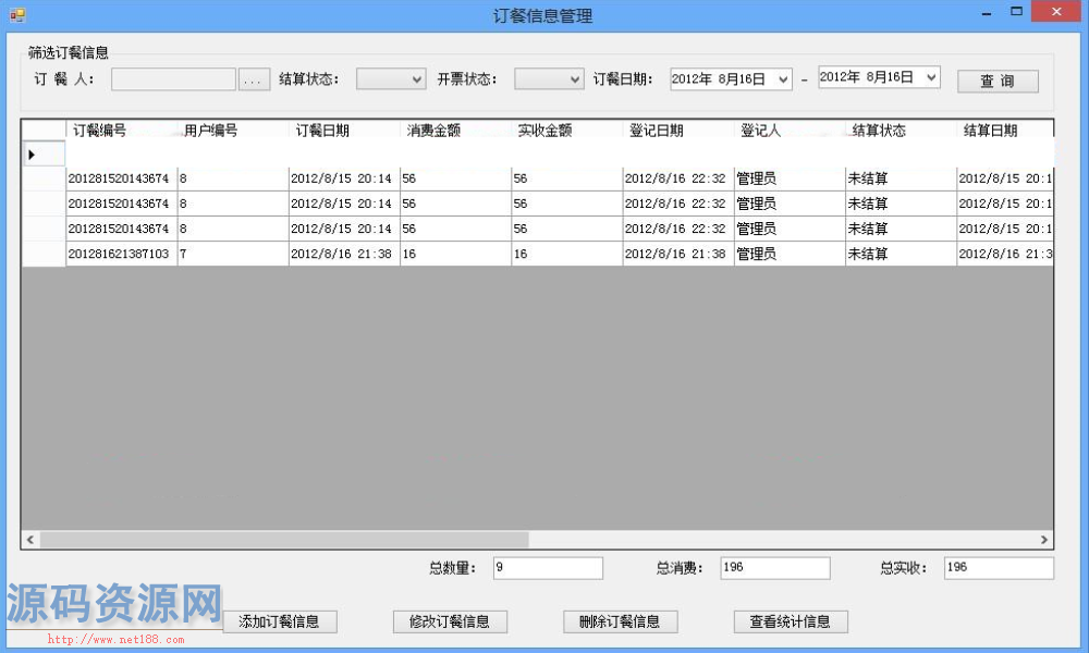 ASP.NET快餐订餐管理系统源码