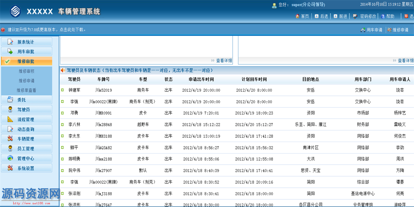 ASP.NET移动车辆派车系统源码 车辆管理系统源码