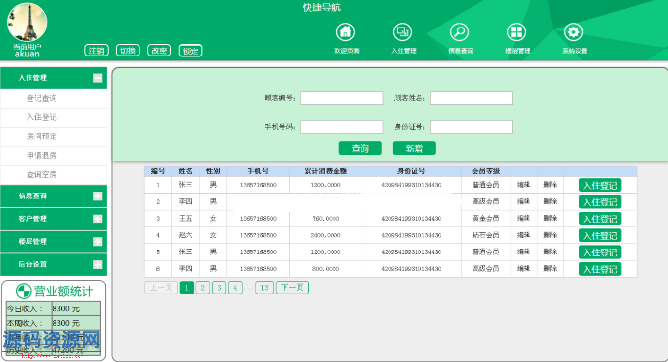 ASP.NET酒店管理系统源码 宾馆管理系统源码