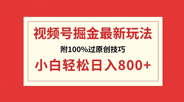 视频号掘金，小白轻松日入 800+，附 100% 过原创技巧