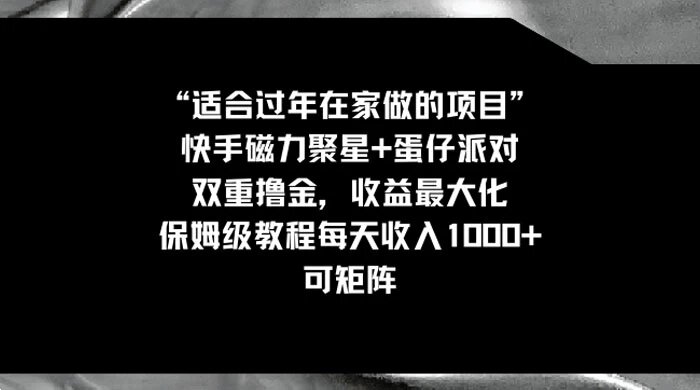 适合过年在家做的项目，快手磁力+蛋仔派对，双重撸金，收益最大化 ，保姆级教程， 每天收入1000+，可矩阵 ...