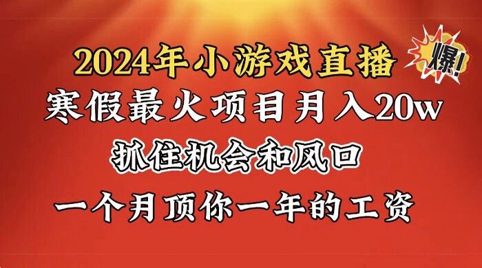 2024 年寒假爆火项目，小游戏直播月入 2w+，学会了之后你将翻身