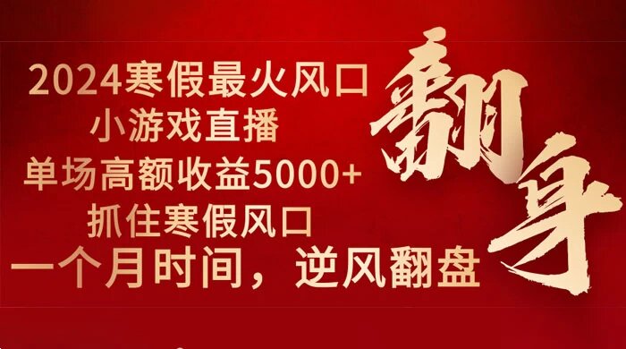 2024 年最火寒假风口项目，小游戏直播，单场收益 5000+ 抓住风口，一个月直接提车 ...