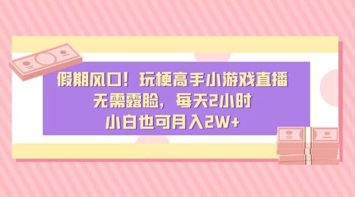 假期风口！玩梗高手小游戏直播，无需露脸，每天2小时，小白也可月入2W+