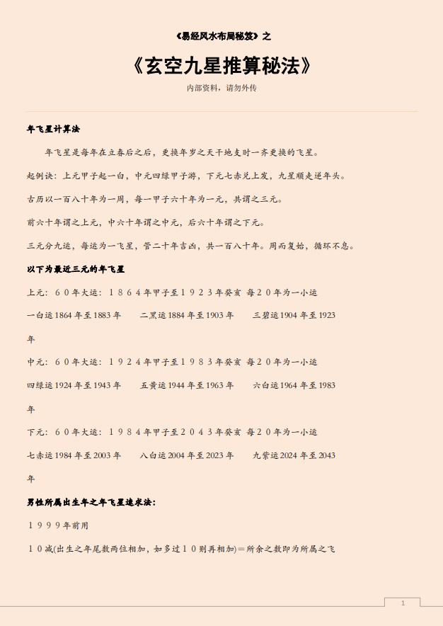 [风水学核心资料]玄空九星推算秘法PDF文档