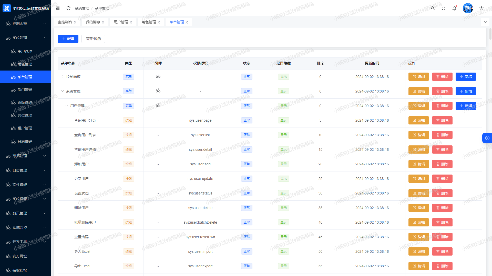 云微服务Nacos+ElementPlus后台管理系统，前后端分离后台管理系统，含代码生成器，多端兼容、多版 ... ...