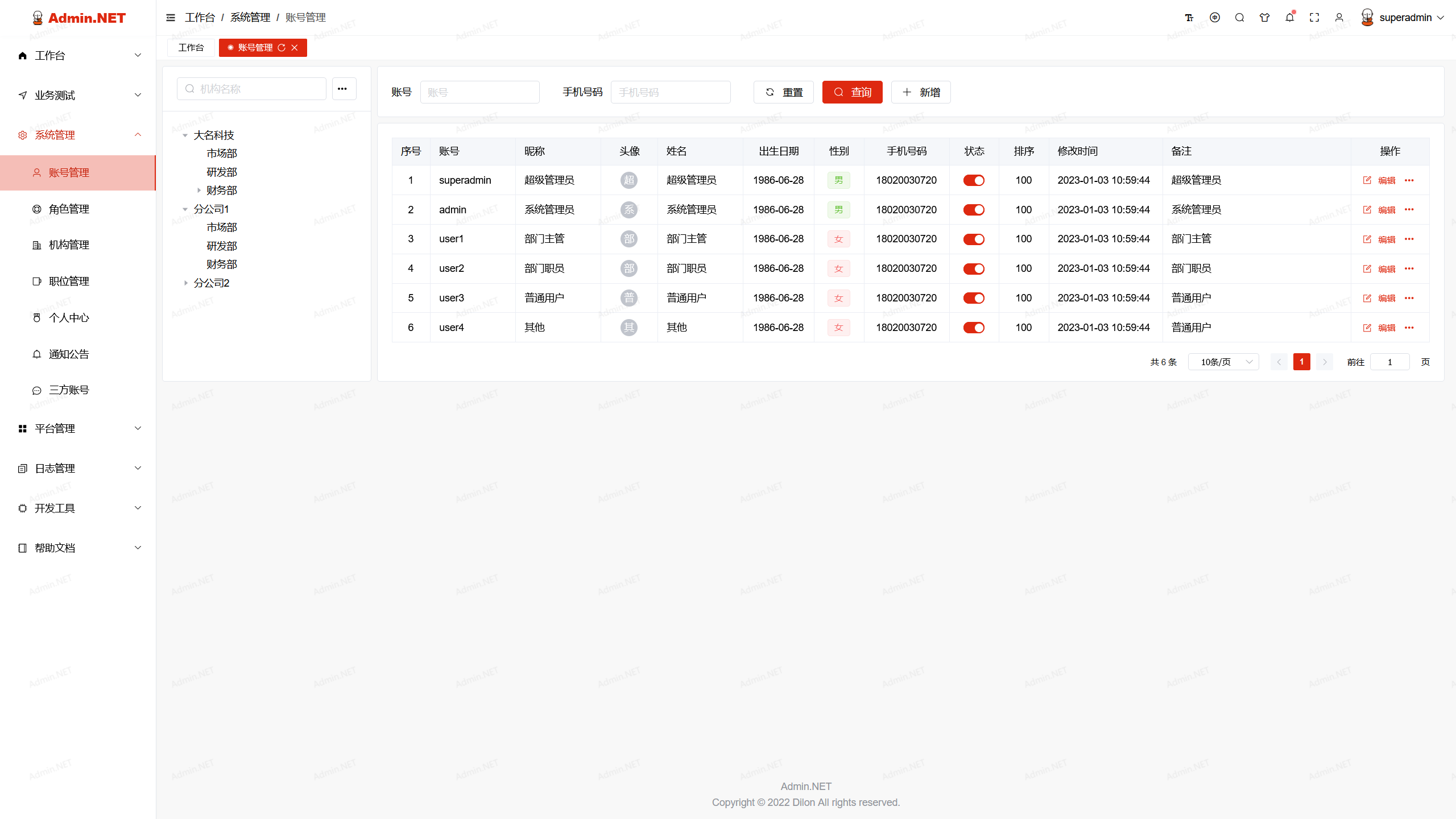 基于 .NET 6/8 (Furion/SqlSugar) 实现的通用权限开发框架，多租户、一键生成代码