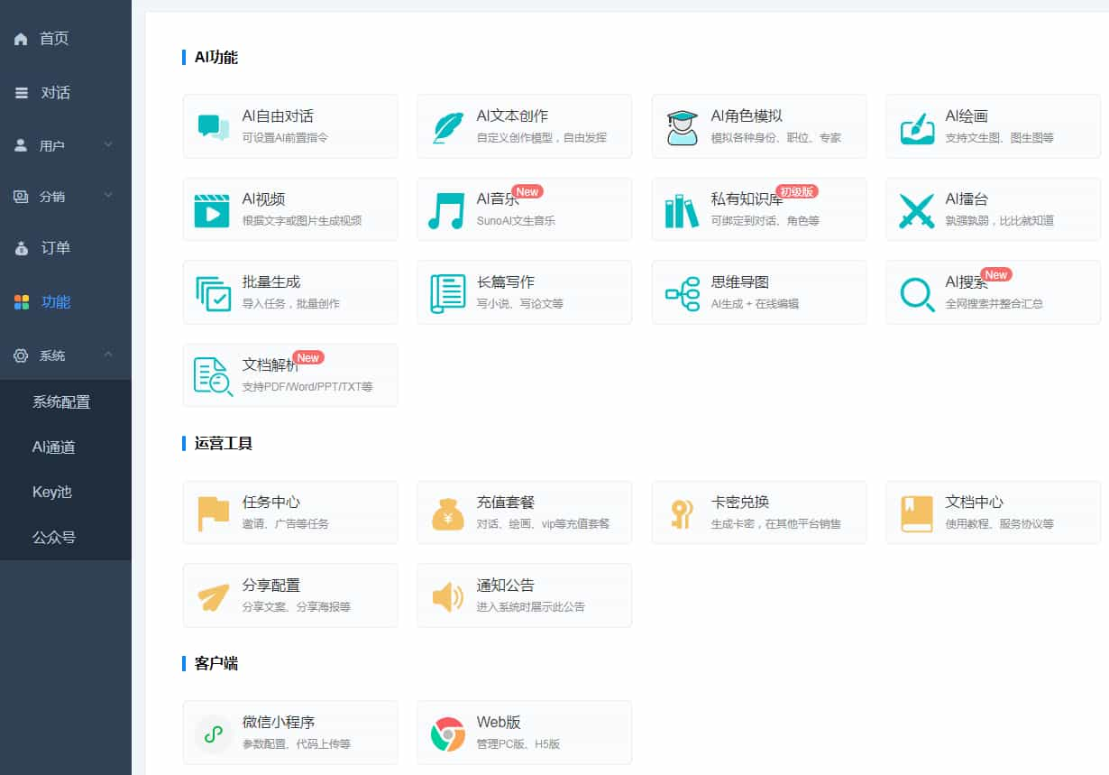 ChatGPT付费创作系统V3.0.6独立版 WEB+H5+小程序端 （新增AI全网搜索+文档解析+豆包AI通道） ...