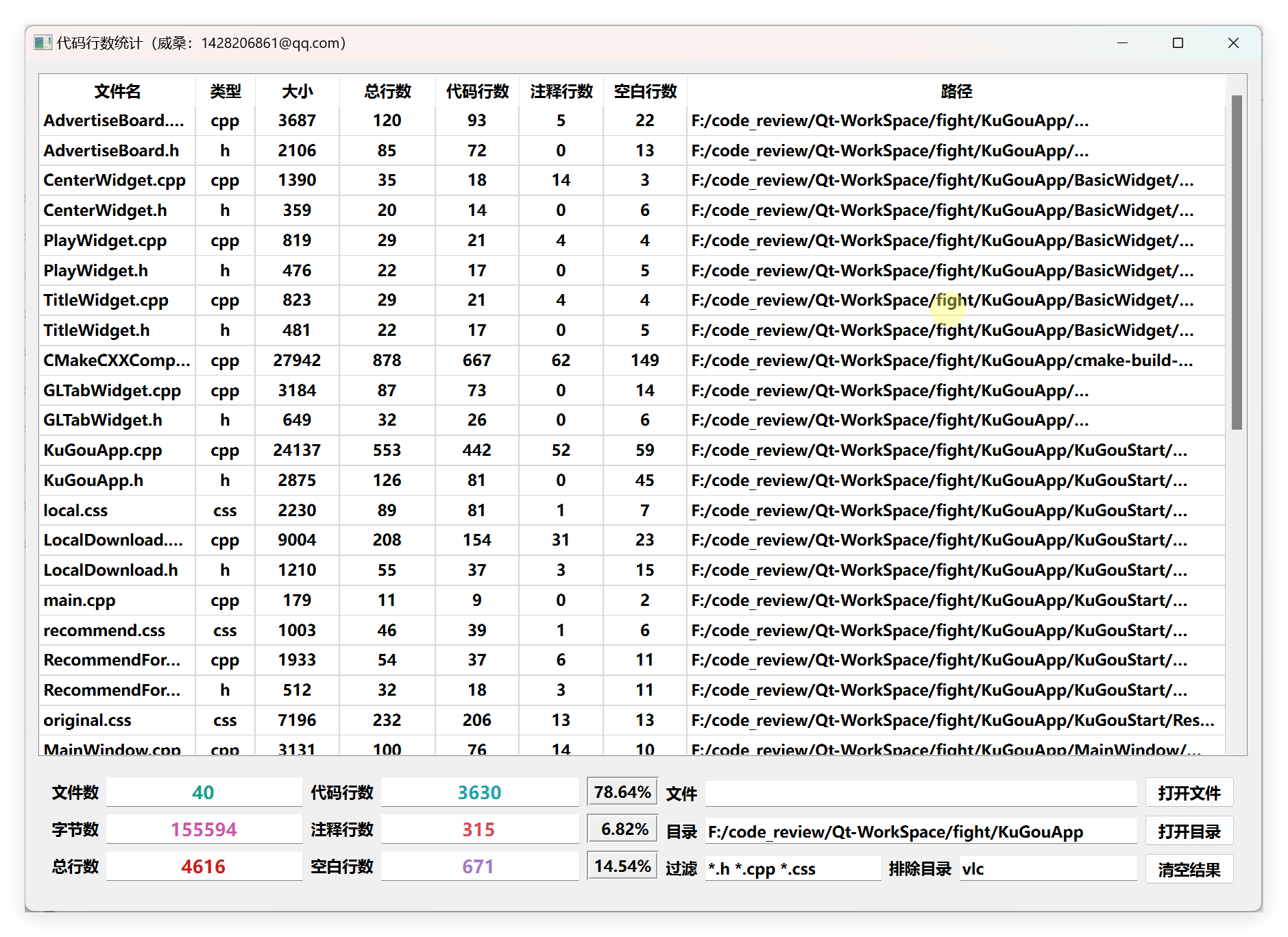 基于Qt的可视化代码统计工具，可统计文件以及目录，筛选文件后缀以及目录 ...