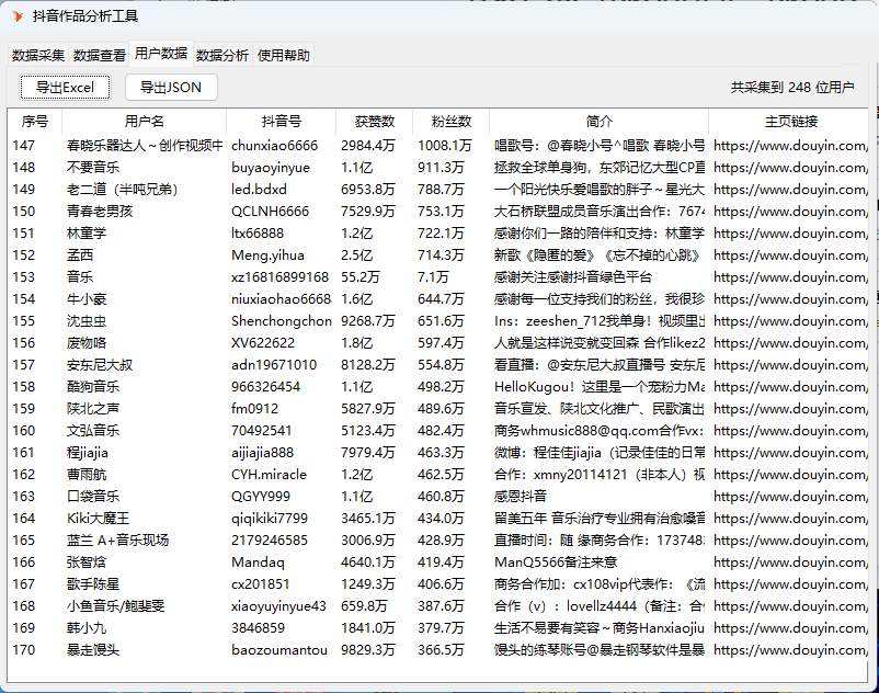 PC分享一款抖音数据分析信息采集工具