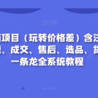 闲鱼电商项目（玩转价格差）含注册、养号、标题、成交、售后、选品、货源等，一条龙全系统教程