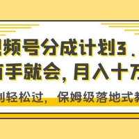 视频号分成计划 3.0，有手就会，月入十万，原创轻松过，保姆级落地式教学