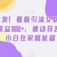 最新引流女粉技术，单日收益 1000+，被动获客 100+，小白在家就能做