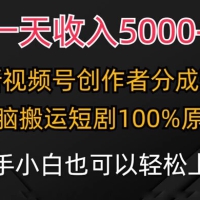 一天收入 5000+，视频号创作者，最新 100% 原创玩法，小白也可以轻松上手操作