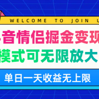 最新抖音情侣掘金变现玩法，模式可无限放大，单日一天收益无上限